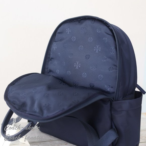 NWT Tory Burch Ella Logo Dual Zip Compartment Nylon Backpack in Tory Navy - Picture 10 of 11